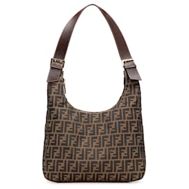 Fendi-Sac à épaule en toile Zucca marron Fendi-Marron