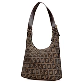 Fendi-Sac à épaule en toile Zucca marron Fendi-Marron