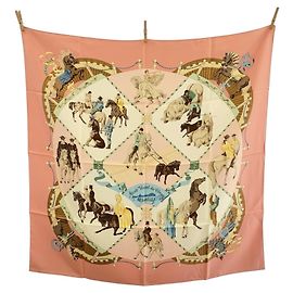 Hermès Carré 90 Museo Vivo del Cavallo Chantilly Sciarpa in Seta Multicolore Rosa Rosa Multicolore