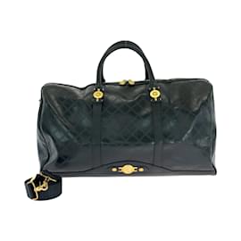 Versace-Bolsa Boston de couro preto com hardware dourado vintage Sunburst da Versace-Preto