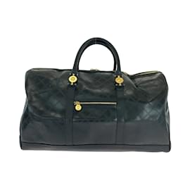 Versace-Bolsa Boston de couro preto com hardware dourado vintage Sunburst da Versace-Preto