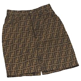 Fendi-Jupe en toile Zucca FENDI noire et marron Auth 126349V-Marron,Noir