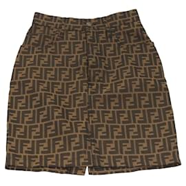 Fendi-Jupe en toile Zucca FENDI noire et marron Auth 126349V-Marron,Noir