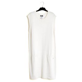 Chanel 2015 Kaschmirkleid FR44 Ecru mit Perlen UK16 US14 Roh