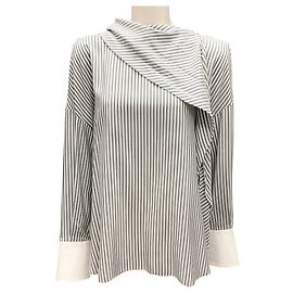 Brunello Cucinelli Blue / White Striped Silk Top Blue
