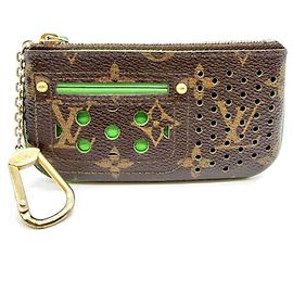 Monedero perforado Monogram Louis Vuitton Castaño Verde Verde claro