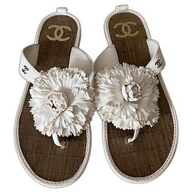 Chanel Leather Sandals White Size 38 White