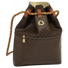 Céline CELINE Macadam Canvas Backpack PVC Leather Brown Gold Auth 124859 Brown Golden