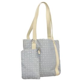 Bulgari BVLGARI Logogram Tote Bag Canvas Light Blue Silver Auth 125302 Silvery Light blue