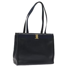 Bolsa Tote Vala de couro marinho dourado da Salvatore Ferragamo Auth bs26090 Dourado Azul marinho
