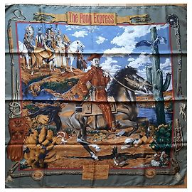Lenço Hermès intitulado 'Pony Express' por Olivier Kermit - 1993 Multicor