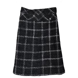 Chanel Timeless Black Check Tweed Skirt Black