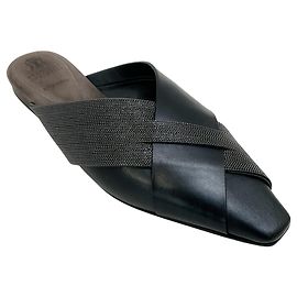Mule in pelle nera e Monili incrociati di Brunello Cucinelli Nero