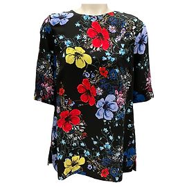 Erdem Black Multi Floral Silk Top Black