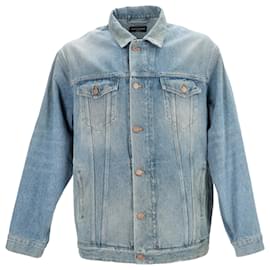 Balenciaga-Jaqueta com botões lavada Balenciaga em denim de algodão azul-Azul,Azul claro