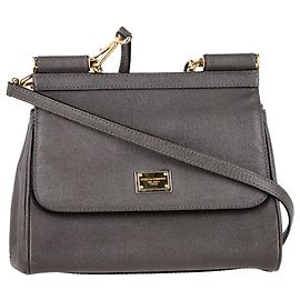 Dolce & Gabbana Medium Sicily Handbag in Grey Leather Grey