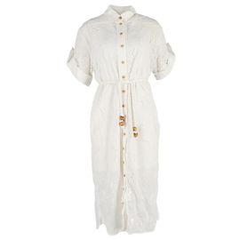 Vestido midi bordado con cinturón Zimmermann en algodón blanco Blanco Crudo