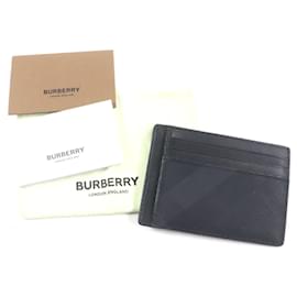 Burberry-Burberry Check Pattern Leather PVC Card Case-Black