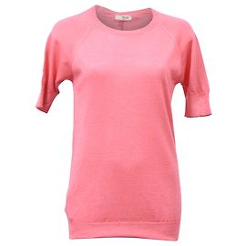 Pull en coton rose à manches courtes en tricot Prada Marron Rose