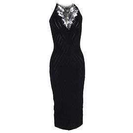Balmain verziertes Strick-Midi-Kleid aus schwarzer Viskose Schwarz