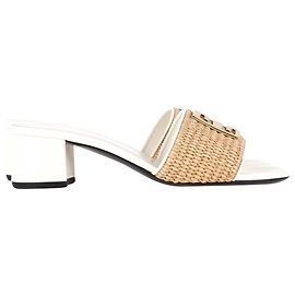 Givenchy 4G Raffia Medallion Slide Sandals in White Leather Other