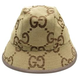 Gucci-Chapéu de lona GG Gucci-Marrom,Bege