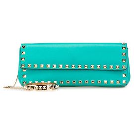 Valentino Garavani Valentino Rockstuds Leather Clutch Bag Green