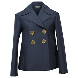 Céline  Celine Double-Breasted Peacoat in Navy Blue Polyester Blue Navy blue