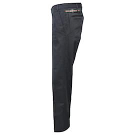 Gucci-Gucci Web Buckle Accent Straight-Leg Trousers in Black Cotton-Black