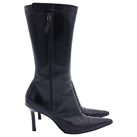 Loewe Zipped Pointed Mid-Calf Boots in Black Leather Black