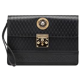 Versace-Clutch de couro Sunburst da Versace-Preto