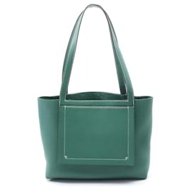Hermès-Hermes Cabas Selleier 31 Taurillon Clemence Tote Bag-Green