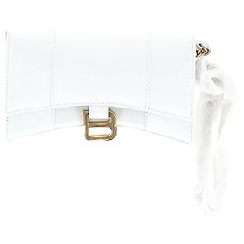 Balenciaga Hourglass Wallet on Chain in White Leather White Cream