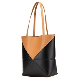 Loewe Medium Bicolor Kalbsleder Puzzle Falt-Tote Schwarz