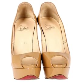 Christian Louboutin- Christian Louboutin Lady Peep-Toe Pumps in Beige Leather-Beige