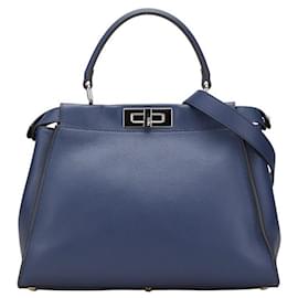 Fendi-Fendi Leather Python Peekaboo 2way Bag 8BN290-Blue