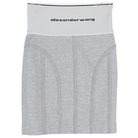 Saia Mini Elástica com Logo Alexander Wang em Algodão Cinza Cinza
