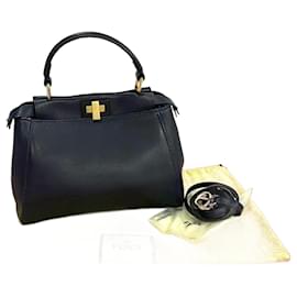 Fendi-Fendi Peekaboo Leather 2way Bag-Blue