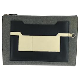 Hermès-Hermes Tout Doux Felt Veau Epsom Clutch Bag-Grey