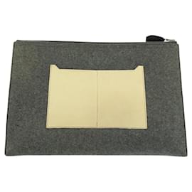 Hermès-Hermes Tout Doux Felt Veau Epsom Clutch Bag-Grey