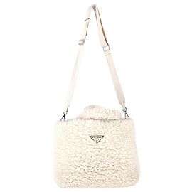 Prada Logo Plaque Shear Handbag in White Cashmere White Cream