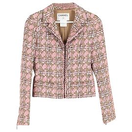Blazer de tweed de pata de gallo de Chanel en algodón rosa Multicolor