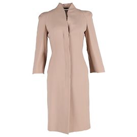 Alexander McQueen Funnel Neck Coat in Beige Wool Beige