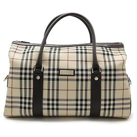 Burberry Boston Bag Nylon Canvas Brown Beige
