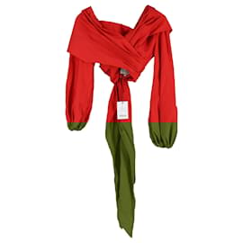 Johanna Ortiz- Johanna Ortiz Long Sleeve Crop Top in Red Cotton-Red