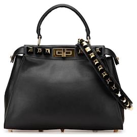 Fendi-Fendi Leather Peekaboo Studs 2way Bag 8BN290-Black