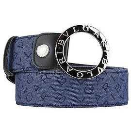 Bulgari Cinto de couro denim Bvlgari Logo Mania Azul