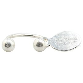 Tiffany & Co Silver Oval Tag Keyring Blue