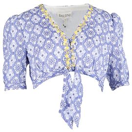 Autre Marque Top court en lin bleu brodé de fleurs Saloni Jamie Bleu