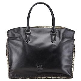 Loewe Python Stitch Amazona Handbag Black/White/Brown Leather Black